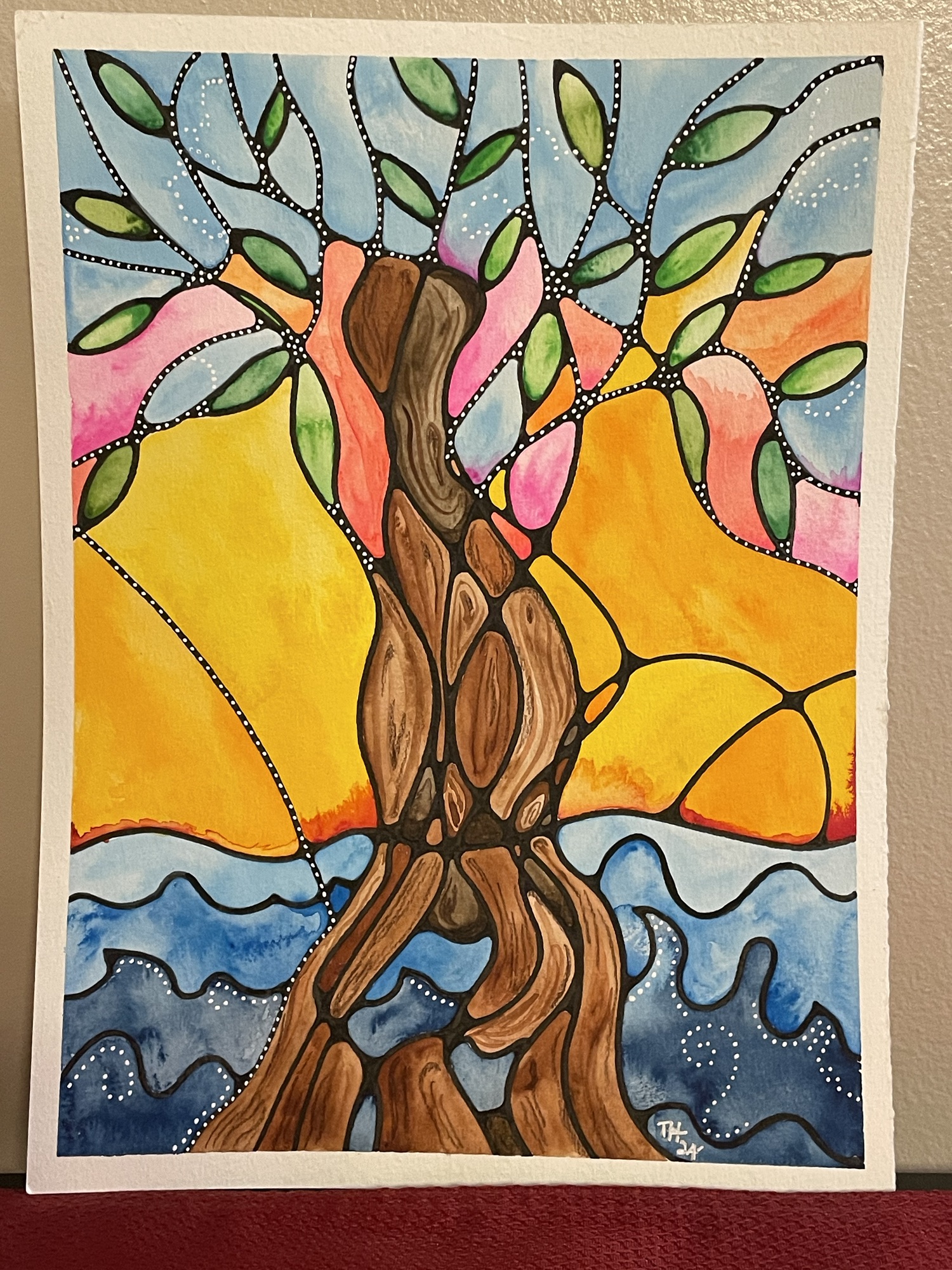 Neurographic Tree With Sunset